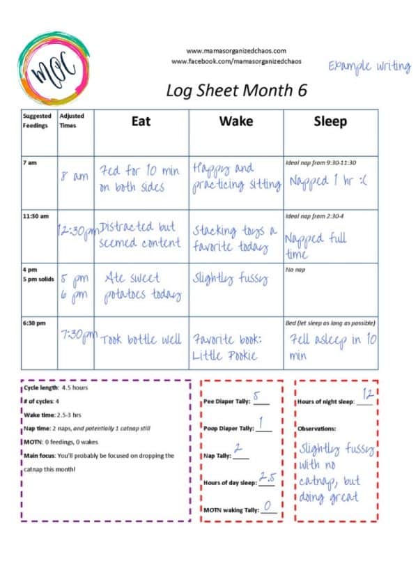 printable baby schedule with example recordings