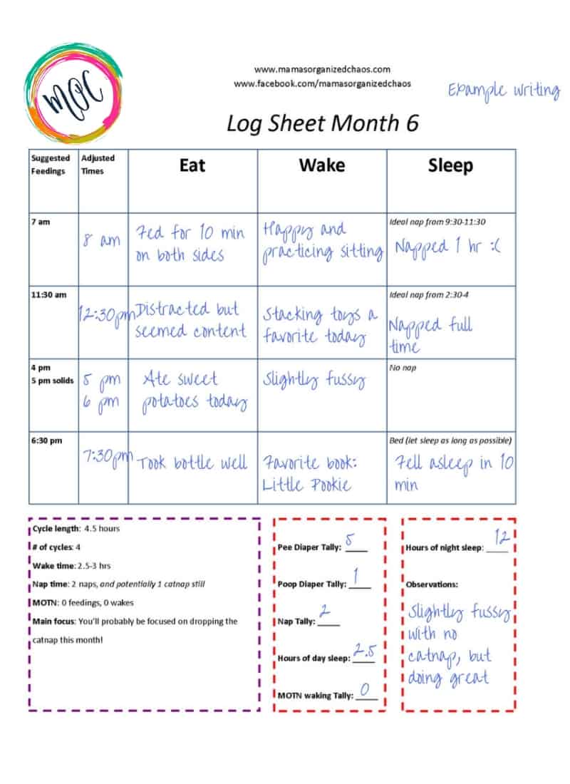 printable baby schedule with example recordings