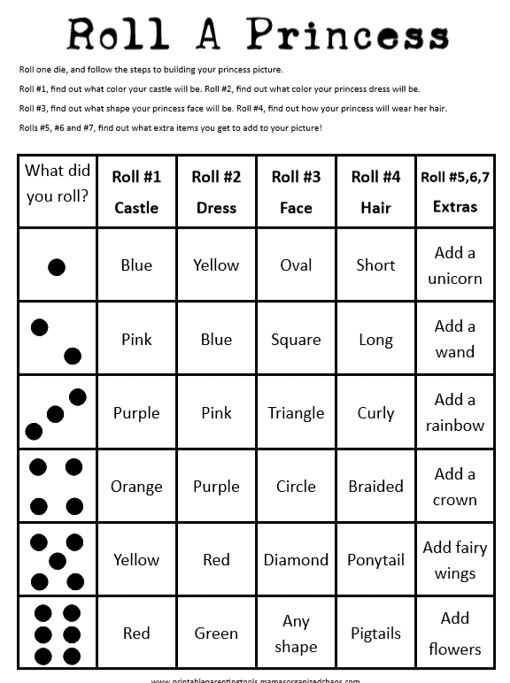 BUNDLE Dice Drawing Games (Monster & Princess Versions) - Printable